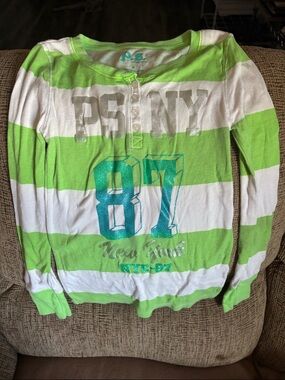 P.S. NY Girls' Lime & White Stripe Henley Top